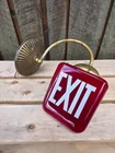 VINTAGE Old RED Milk Glass EXIT Light Lamp Shade Industrial Decor Triangular