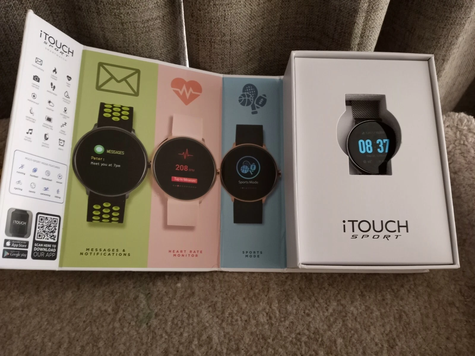 iTOUCH SPORT Smartwatch Fitness Tracker NEW in Box Heart O2 Alarm Sleep Weather