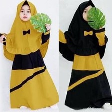 Kids Girls Muslim Abaya Hijab Maxi Dress Set Kaftan Islamic Prayer Robe Arabic