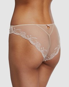 $148 Lise Charmel Women's Pink Stretch Lace Trim Italian Bikini Panties Size M