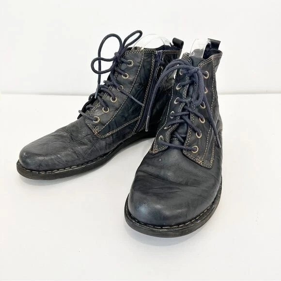 Navy blue lace top up ankle boots