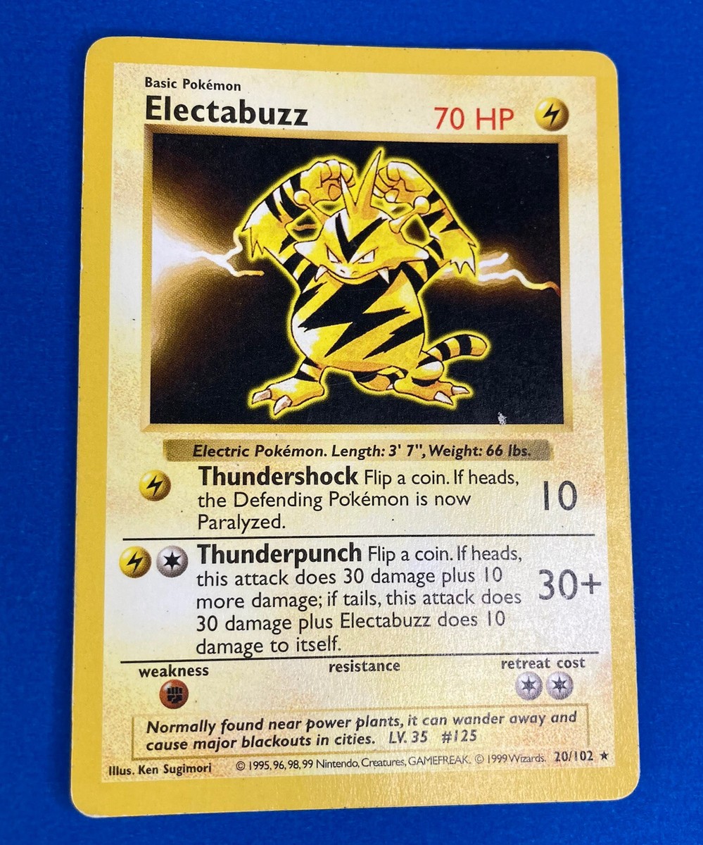 1999 Pokemon Card TCG Base Set Non-Holo Electabuzz Shadowless Rare 