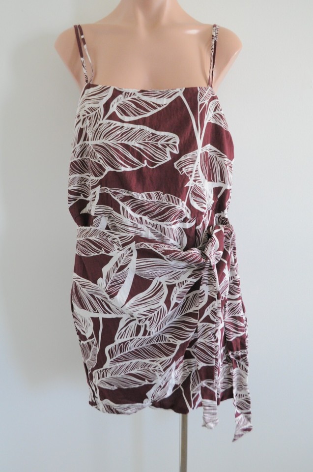 Ally Dress Womens 14 Brown White Floral Slip Sleeveless