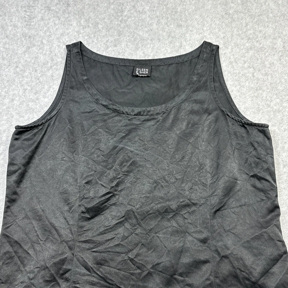 Camiseta sin mangas Eileen Fisher para mujer mediana grande negra seda lana lavable lujo sin etiqueta Foto 3 de 4