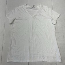 District White Short Sleeve Fitted V-Neck T-Shirt Womens Size XL