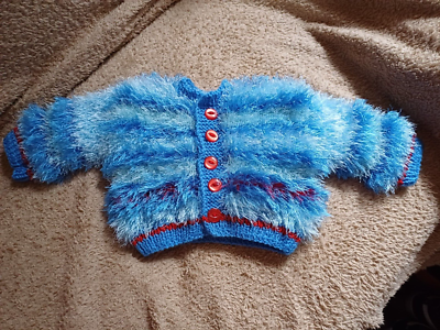 Girls hand knitted fluffy cardigan, 0-3 UK