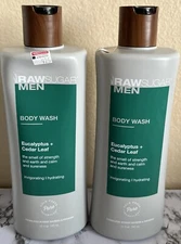 2X RAW SUGAR Men Body Wash Eucalyptus Cedar Leaf Hydrating 25 oz DENTED BOTTLES