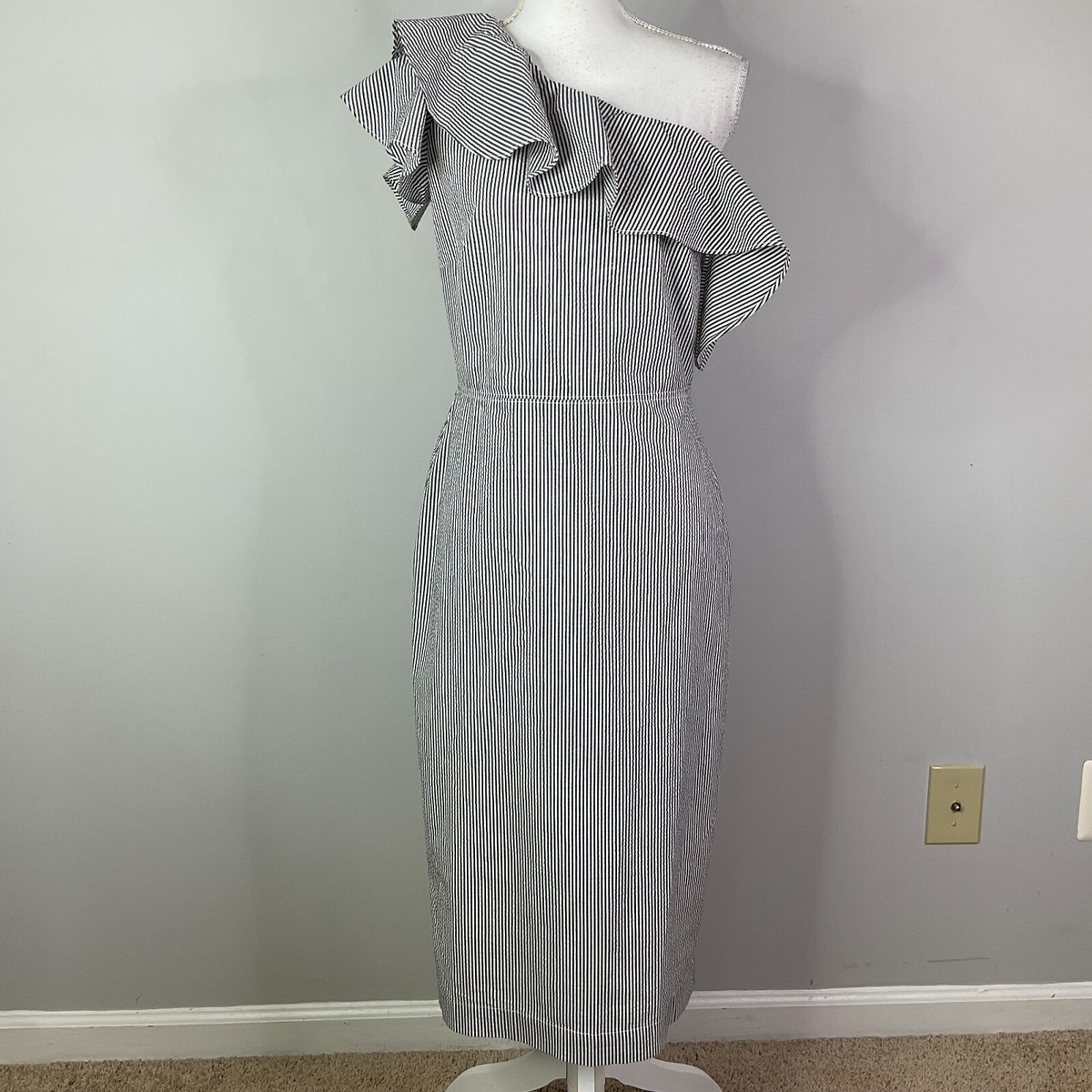 Banana Republic Seersucker One-shoulder Dress Womens Size 4 Tall Cotton |  eBay