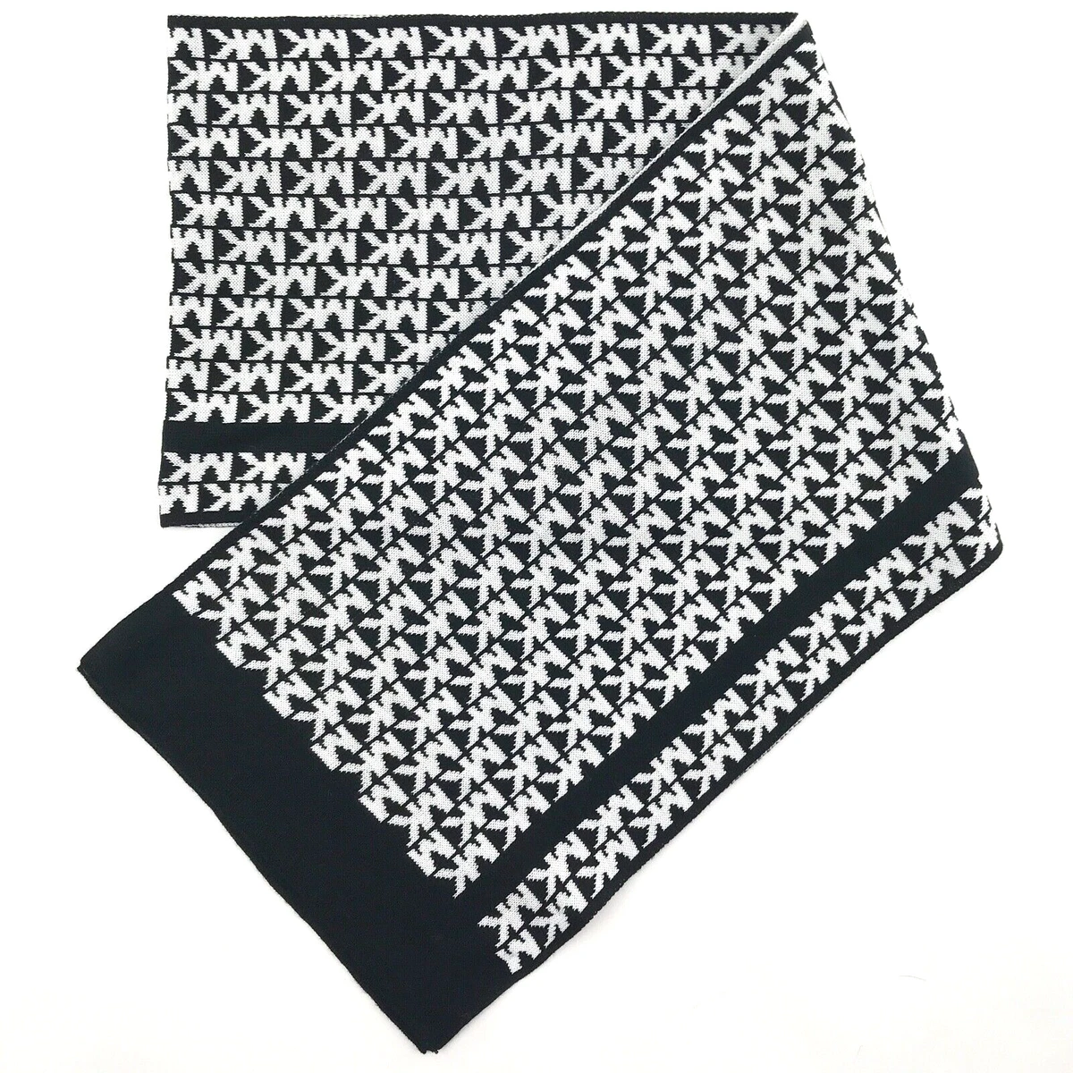 Michael Kors Scarf MK Reversible Black White Knit Logo $58 |