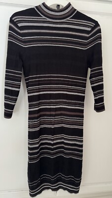 BCBGeneration Dress Black Grey mock neck Heathered striped knit dress size XS