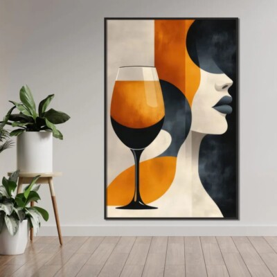 Abstract Painting, Modern Art,Abstract Woman and Wine Glass Canvas Poster,Modern
