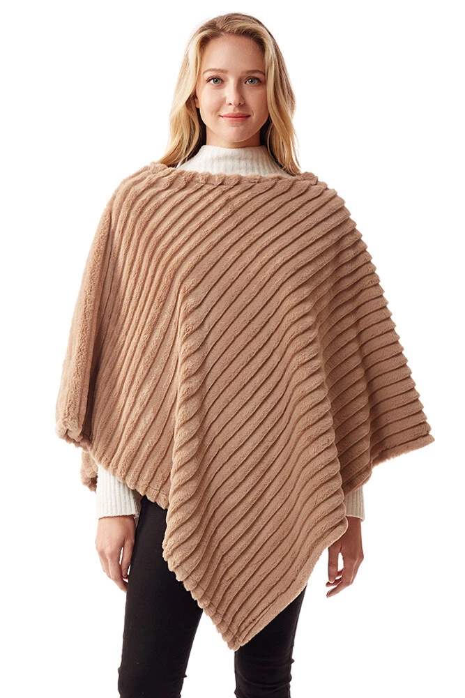 Anthropologie Style Women's Cozy Luxury Boho Vertical Stripe Poncho Shawl