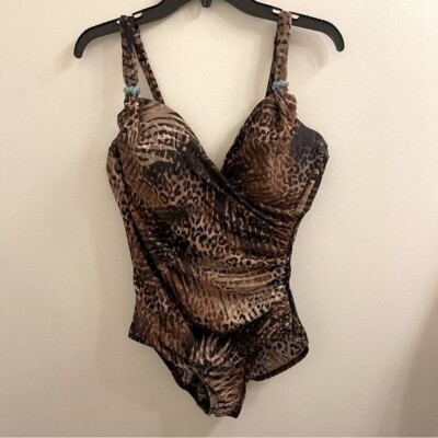 Miraclesuit Brown Tigris Siren One Piece Swimsuit Women's Sz 12