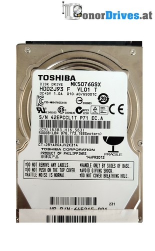 Toshiba HDD2J93 - MK5076GSX - 500 GB - SATA - PCB G002825A*