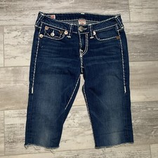 True Religion Womens Cut Off Denim Jean Shorts Size 27 Dark Wash Made In USA