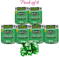 6x Herb Ox Chicken Bouillon Cubes 3.25 Oz - 25 Cubes Per Jar. Exp. 2026 Or Later