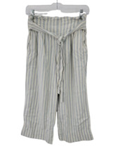 Madewell Pants Womens Medium Blue Ivory Stripe Linen Wide Leg Pull On Beachy