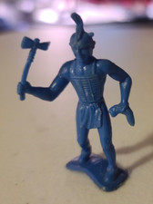 MPC Vintage Stockade Indian w Tomahawk Scalp Blue Plastic Figure Toy