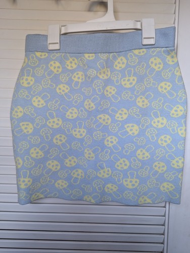 Motel Y2K Medium Blue with Yellow Mushrooms Print Knit Skirt Riani - Picture 2 of 8
