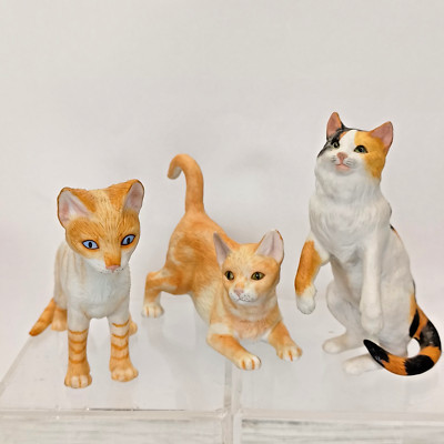 Vtg Princeton Gallery Porcelain Orange Cat Figurines Red Burmese Red Point Lot 3