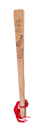 Chinese Wooden Hand Fan Hand-Painted & Carved Decorative with Box