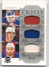 Lundqvist Skjei Shattenkirk 18-19 UD The Cup Trios Triple Game Used Jersey /33