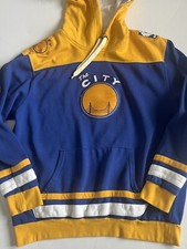 Golden State Warriors Majestic Heavy Fleece Hoodie Embroidered Patches Pockets