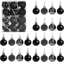 24pcs Christmas Baubles Hanging Decorations Black Balls Xmas Tree Ornaments 30mm
