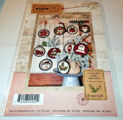 BUTTERMILK BASIN PATTERN BMB1368 ~ 10 HOLIDAY PENNY ORNAMENTS ~ 4'' ROUND *NEW