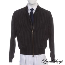 Ami Alexandre Matiussi Black Pinstripe Zip Bomber Jacket Coat M