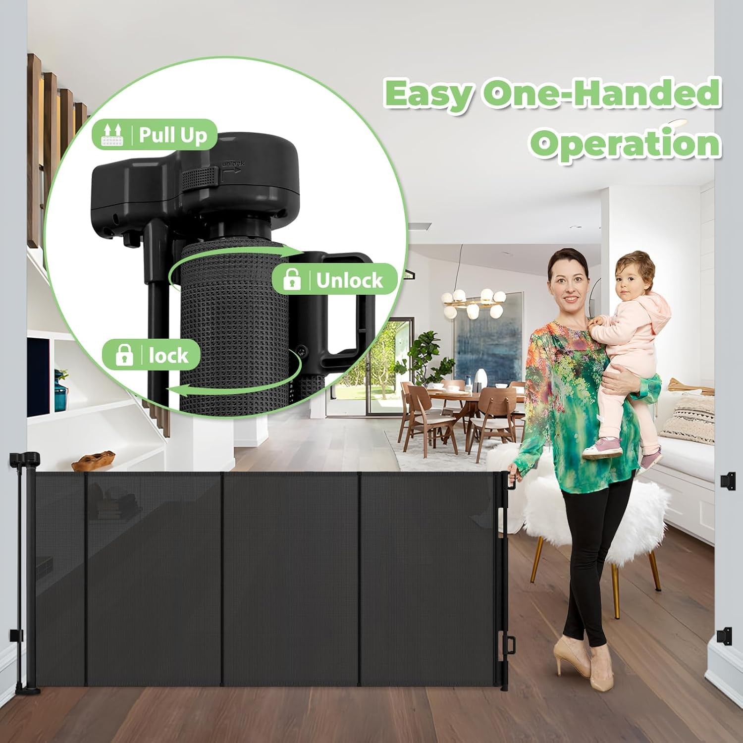 Reinforced 120 Inch Retractable Baby Gates Extra Wide Dog Gate with Support R...