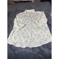 C&C California Palm Tree Print Linen Tunic Shirt Womens L White