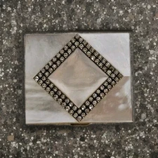 Vintage Mother Of Pearl Rhinestone Compact Handheld Makeup Vanity Accessories 