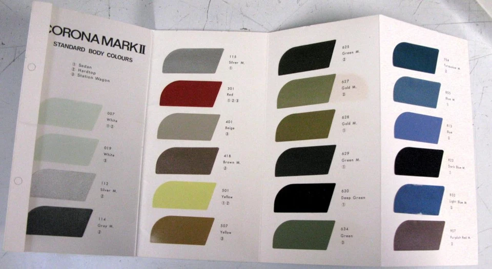 TOYOTA Corona Mk II Car Colour Chart 1972 #No.78211 RX MX/72 - Image 2 of 4