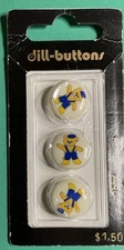 (3) VINTAGE 5/8” BLUE OUTFIT BEAR YELLOW PLASTIC SHANK KIDDIE DILL BUTTONS-O307