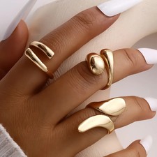Irregular Geometric Open Ring Smooth Gold Silver Color Adjustable 3PCS Set