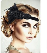 VALTORIX 1920S Flapper Headband Rhinestone Beaded Feather 20S Gatsby Hairband