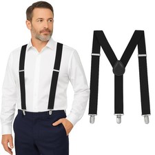 Black Suspenders for Men Heavy Duty - Adjustable 1  Y-Back Men's Suspenders f...