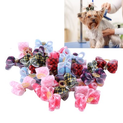 30Pcs Pet Grooming Bowknot Hund Katze Gummiband Tiny Bunte Gitter Haustier BA