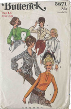 5871 Butterick Blouse Long Sleeve 1970s Bow Tie Secretary Geek Size 14 Bust 36