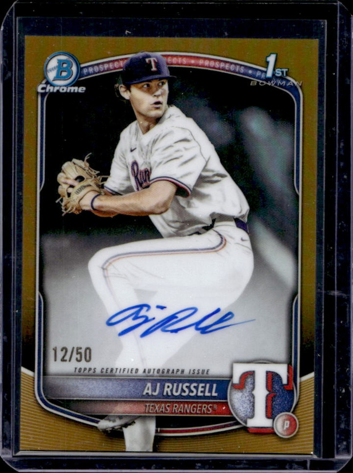 2025 Bowman Draft AJ Russell Chrome Auto Gold Refractor 1st Prospect #/50