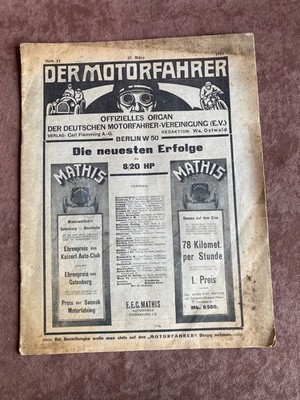 Der Motorfahrer ADAC Heft 11 1911 Wanderer  Brennabor Miele Horch Apollo Dürkopp