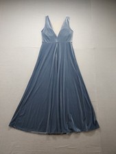 Jenny Yoo Women Maxi Dress 16 Blue Velvet Sleeveless Stretch Front Zip Cocktail