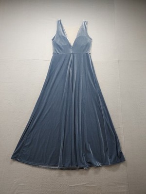 Jenny Yoo Women Maxi Dress 16 Blue Velvet Sleeveless Stretch Front Zip Cocktail