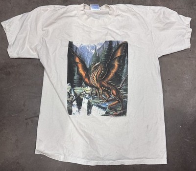 Vintage 90s white t-shirt featuring a detailed Alchemy Gothic dragon