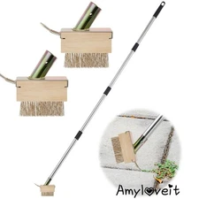 Crack Weeder With 2 Brush Heads, Adjustable Long Handle Crevice Weeding Tool New