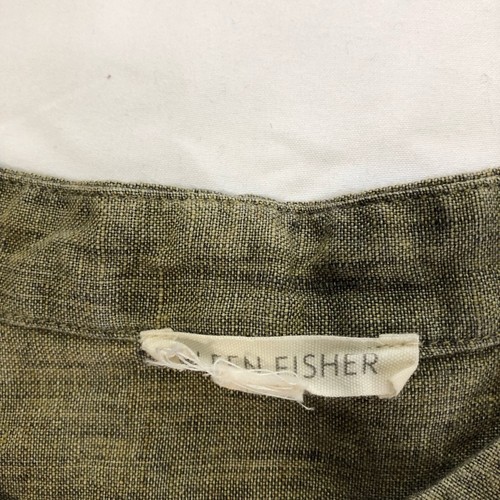 Eileen Fisher organic linen button up short sleeve blouse womens L/XL khaki boxy - Picture 5 of 11