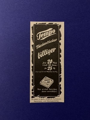 1938, TEMPO Taschentücher, Reklame 30er Jahre