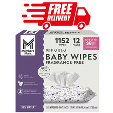 Member's Mark Premium Baby Wipes, Fragrance Free 12 pk 1152 Wipes Free Shipping