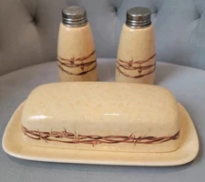 Cowboy Living Barbwire Covered Butter Dish Salt Pepper Classic West Collection 